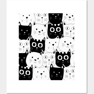 Black And White Cat Pattern Posters and Art